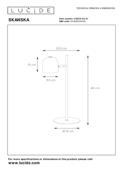 Lucide SKANSKA - Lampe de bureau - LED Dim. - 1x5W 3000K - Blanc - TECHNISCH